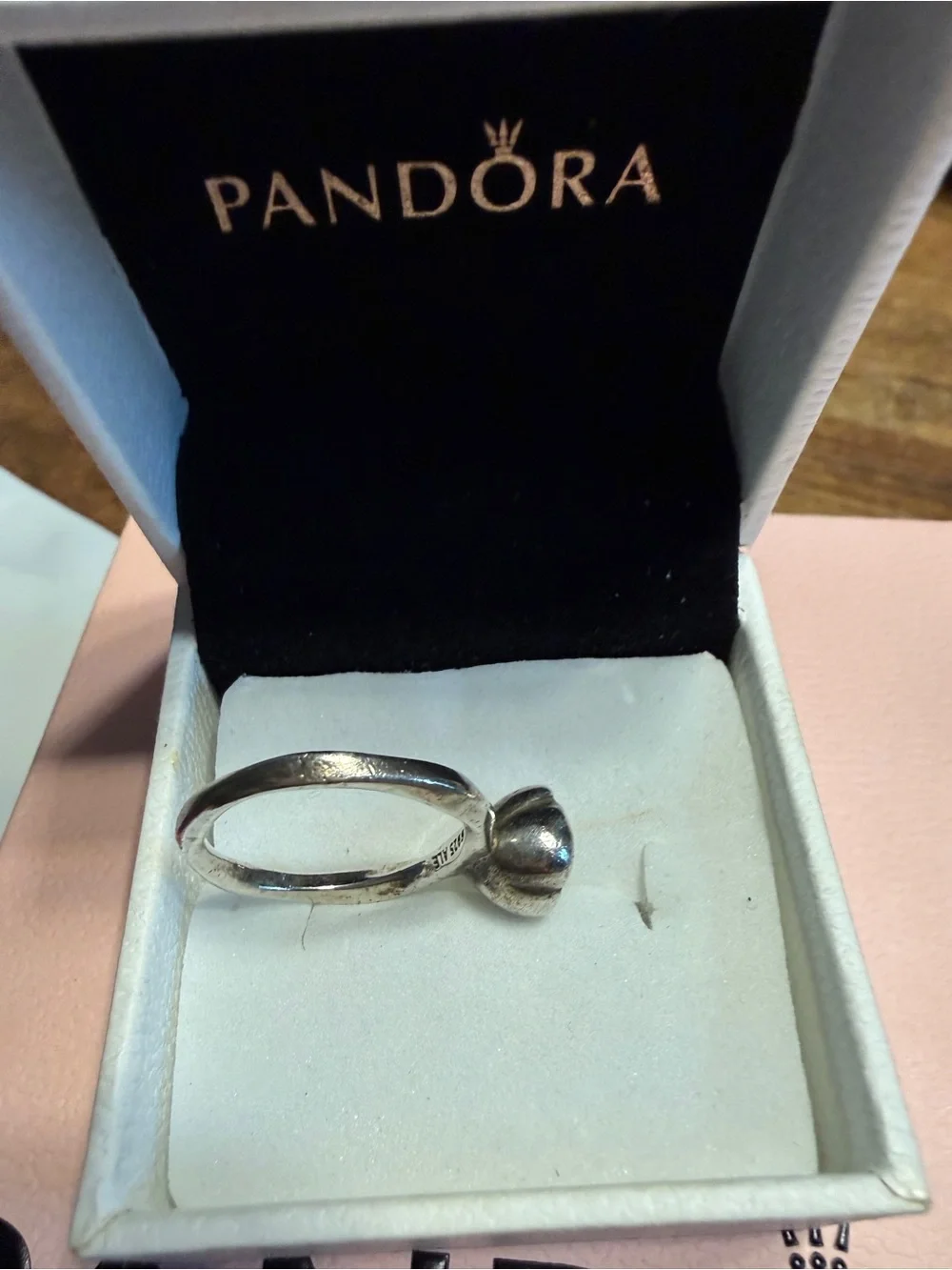 Pandora Retired Sterling Silver Gray Freshwater Pearl Ring. Size 7